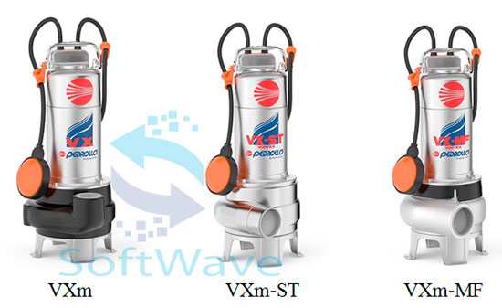 Погружные фекально-дренажные насосы Pedrollo VXm (VX), VXm(VX)-ST и VXm(VX)-MF