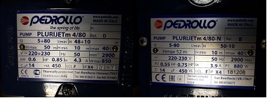 Информационная табличка насоса PLURIJETm 4/80-N